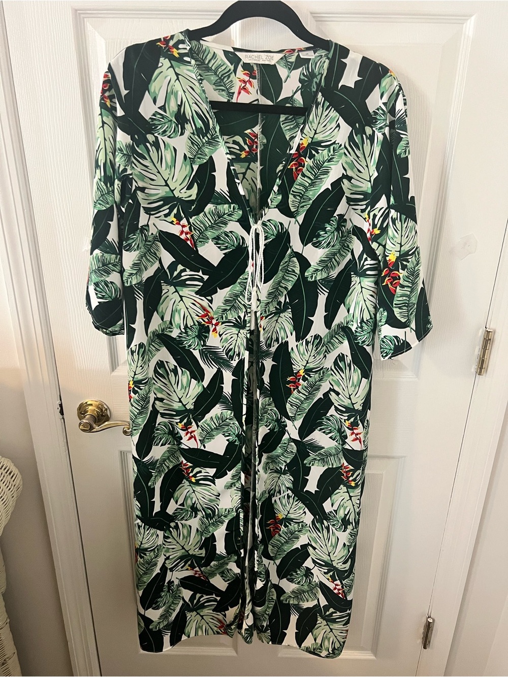 Rachel Zoe Green and White Tropical Leaf Midi Dress